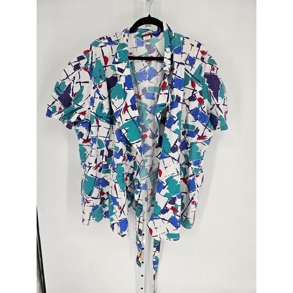 1980s Action Line Women's Multicolor Short Sleeve Wrap Shirt Size 3XL - Picture 1 of 5